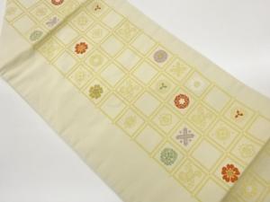 四角に花々・幾何学模様織出し名古屋帯